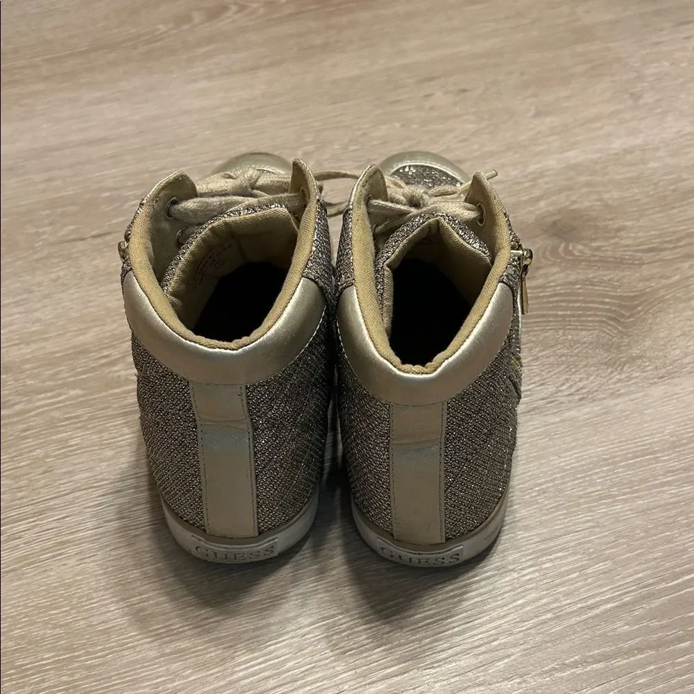 Guess Gold Metallic Shimmer High-Top Sneakers Sz 7